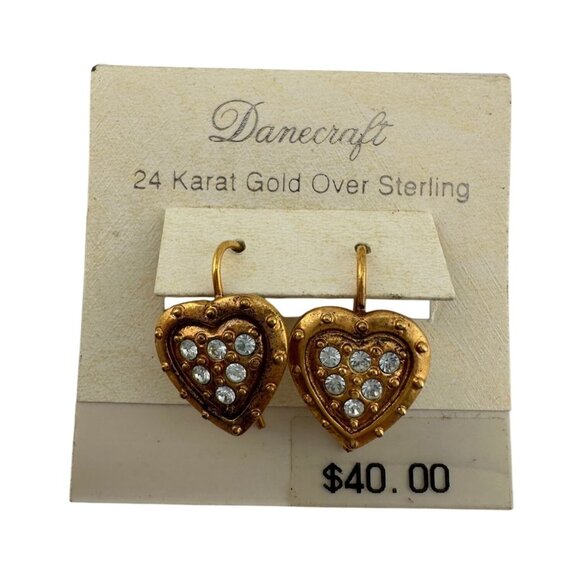 Women's Danecraft 24 Karat Gold Over Sterling Heart Shaped Earrings with Tags - Picture 2 of 16